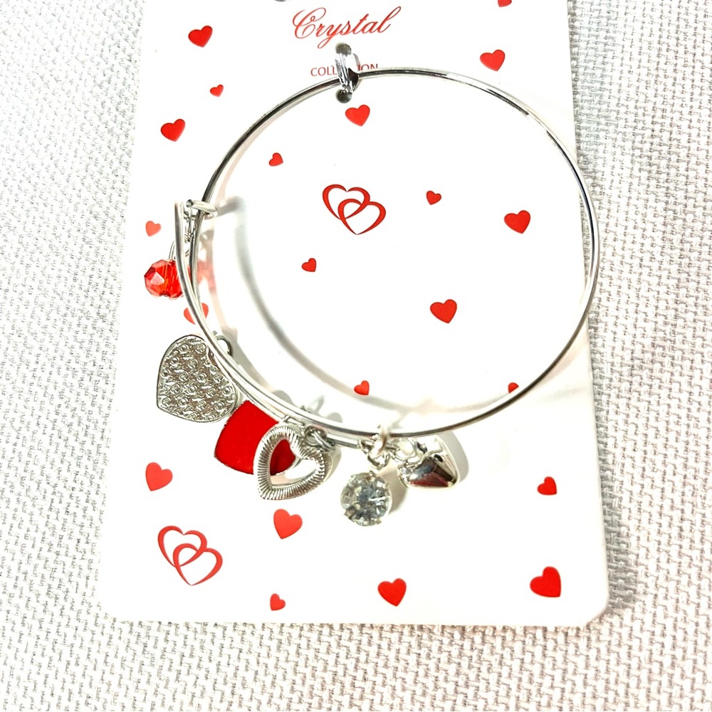 Hearts Charm Bracelet and 2 Pairs of Free Earrings - New